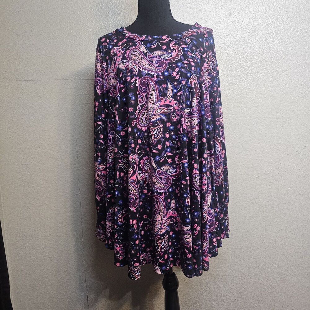Lane Bryant 22/24 Purple Paisley Floral Swing Dress Long Sleeve Stretch HH248